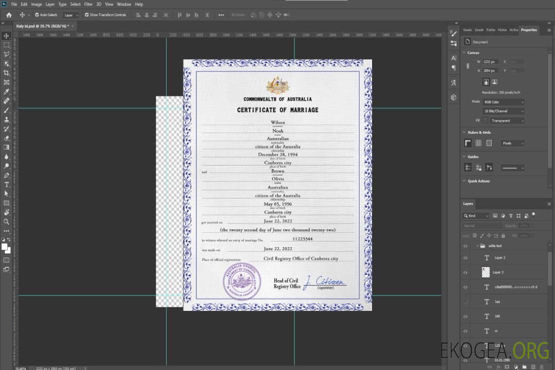 Modèle PSD de certificat de mariage en Australie template